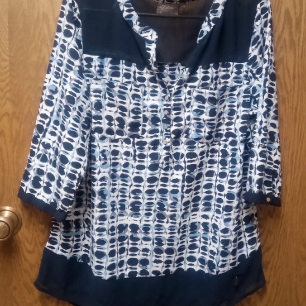 Elegant Navy and White Blouse